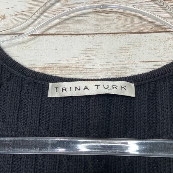 Trina Turk Pointelle Knit Tank Top Black Sweater Neutral Resort Work Size XS - Picture 8 of 10